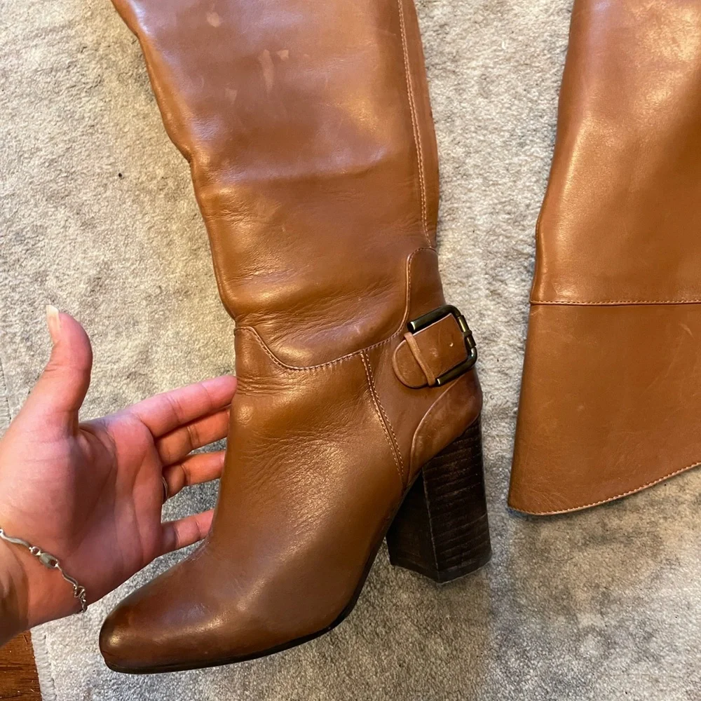 Vince Camuto Leather Knee High Boots Brown - Picture 2 of 6